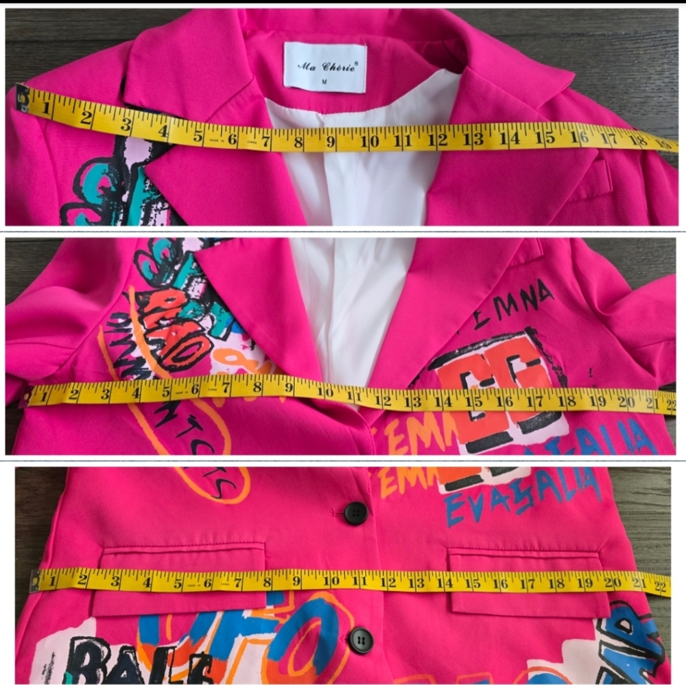 Ma Chérie Virbart Pink Graffiti Blazer, Size M - Picture 15 of 16